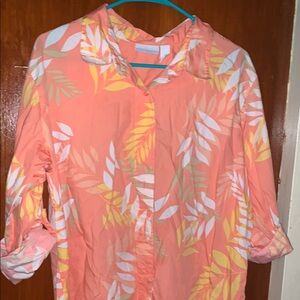 Floral Button Down Shirt - Peach and White